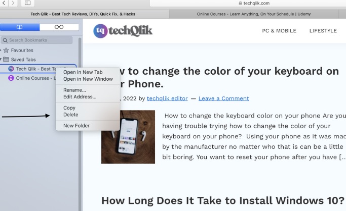 How to remove bookmarks from Safari