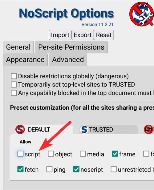 firefox disable javascript