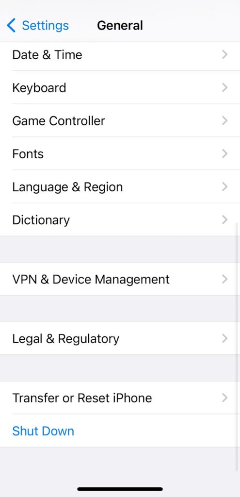 iphone general settings